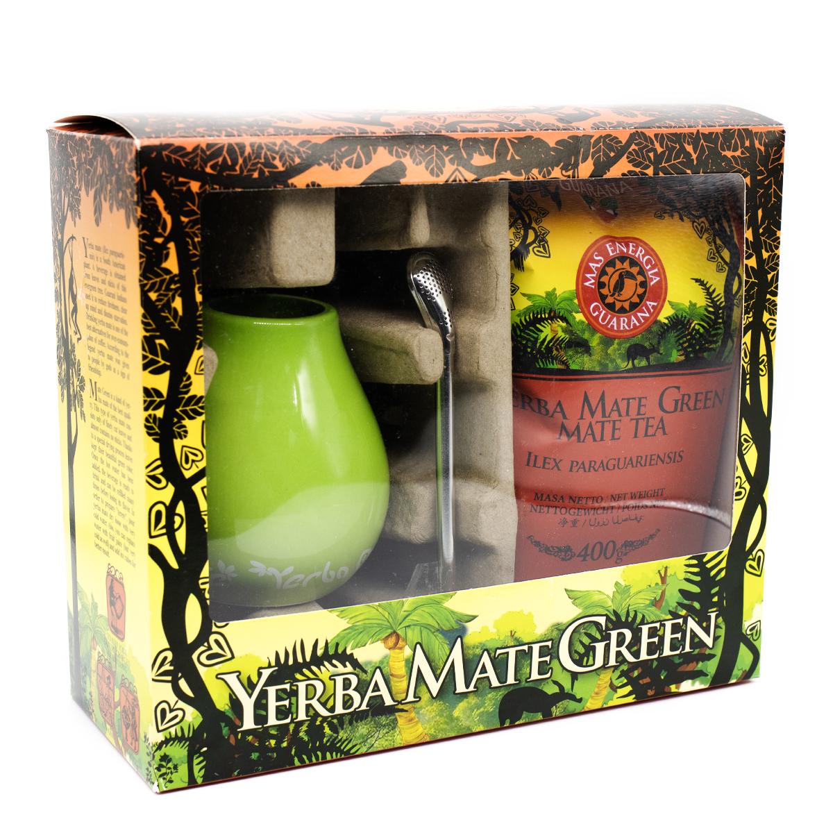 Набор мате Green Guarana, Green (400 г + керамический калабас + бомбилья)