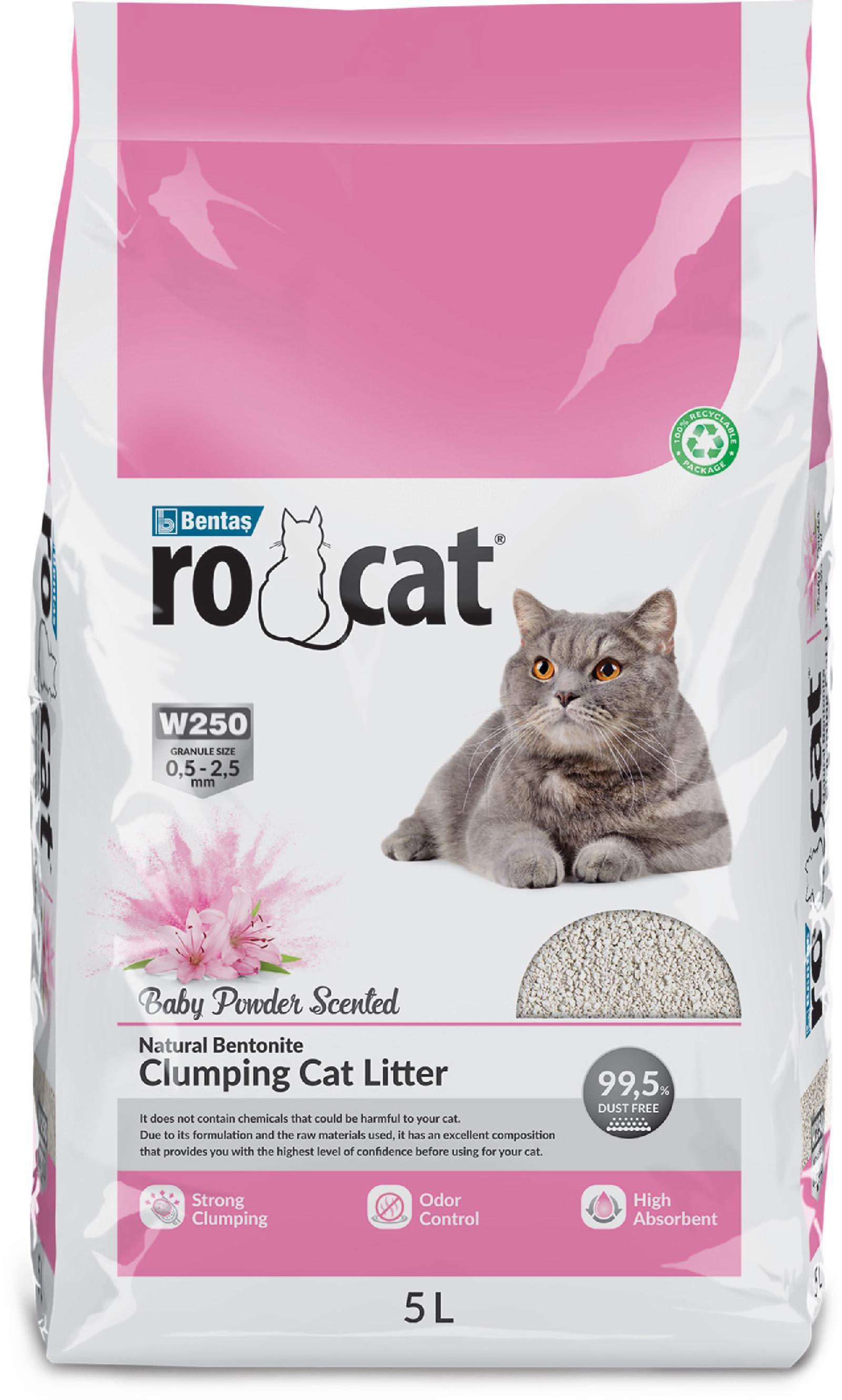 Ro Cat | комкующийся наполнитель без пыли  с ароматом детской присыпки, пакет (Baby powder). 4.25 кг