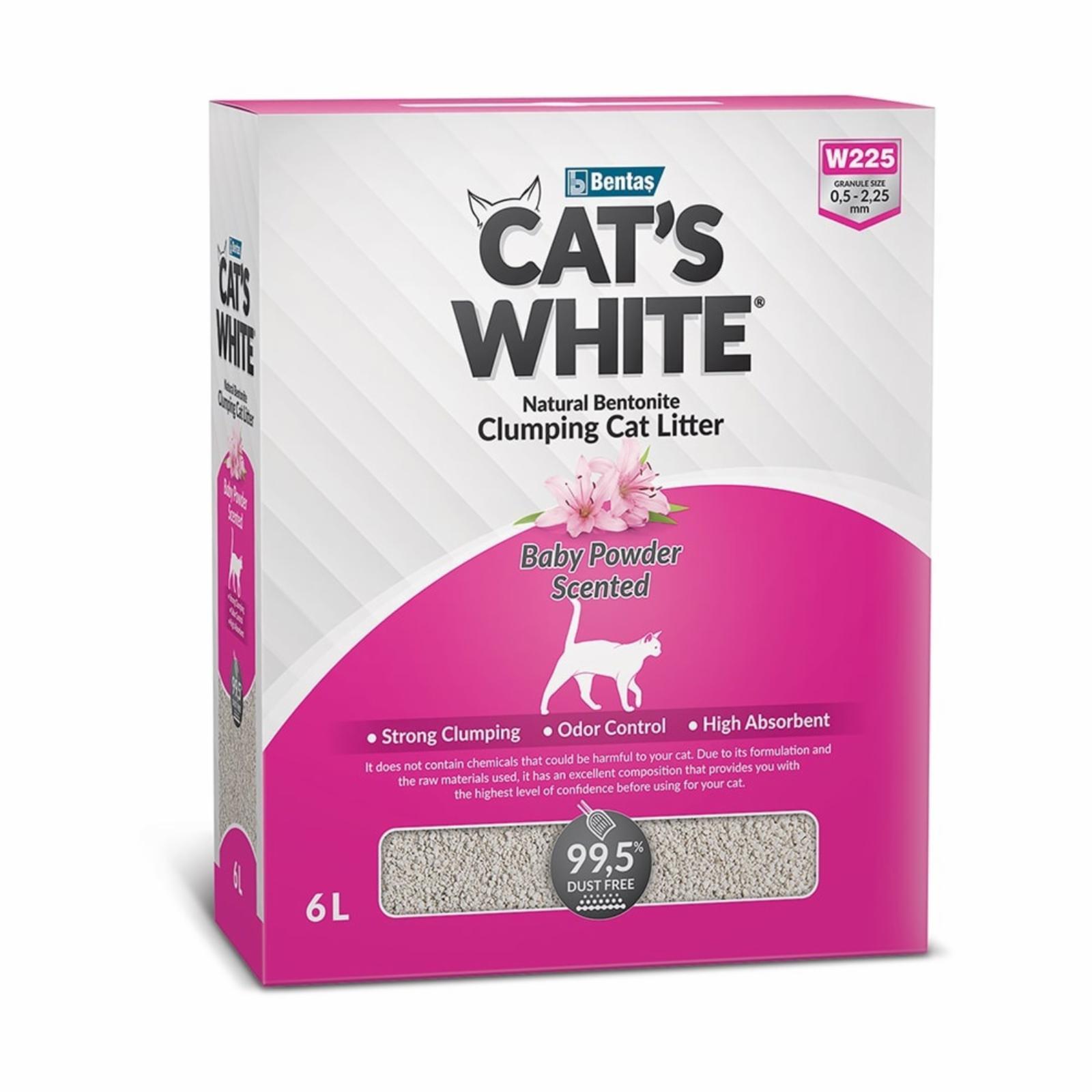 Cat's White | Наполнитель комкующийся с ароматом детской присыпки для кошачьего туалета. 6 л