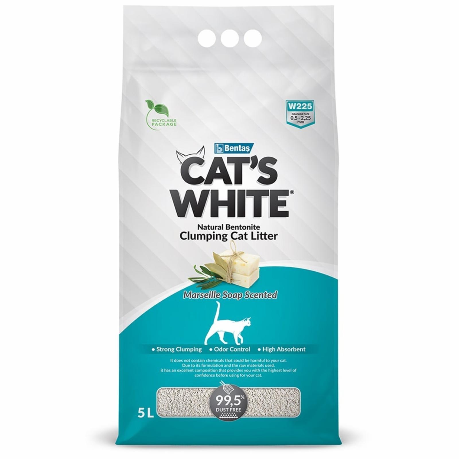 Cat's White | Наполнитель комкующийся с ароматом марсельского мыла для кошачьего туалета. 4.25 кг