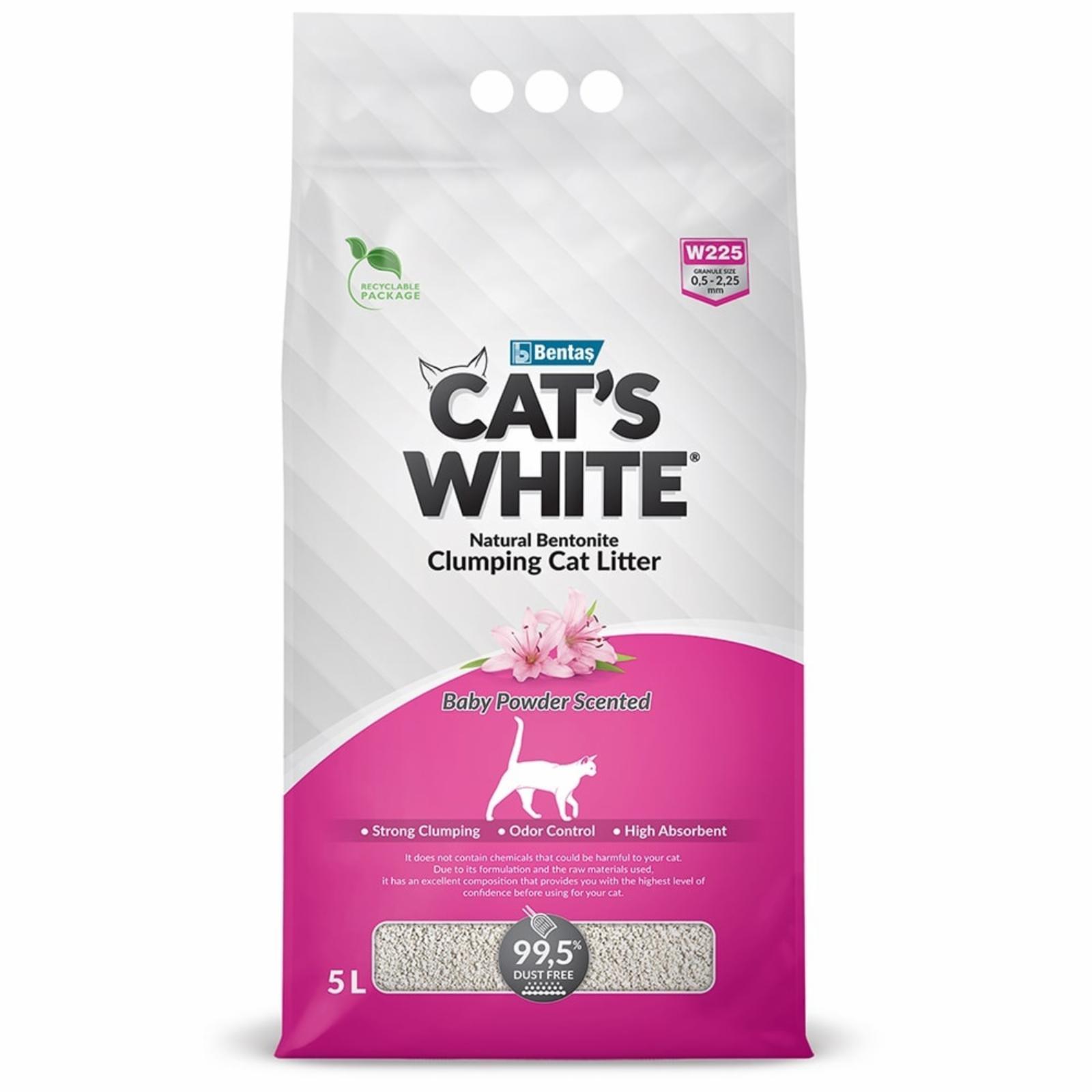 Cat's White | Наполнитель комкующийся с ароматом детской присыпки для кошачьего туалета. 4.25 кг