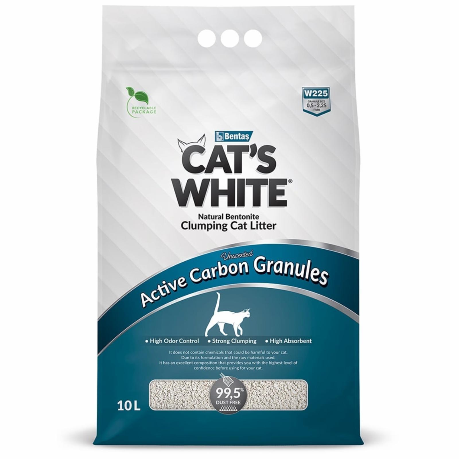 Cat's White | Наполнитель комкующийся с гранулами активированного угля для кошачьего туалета. 10 л