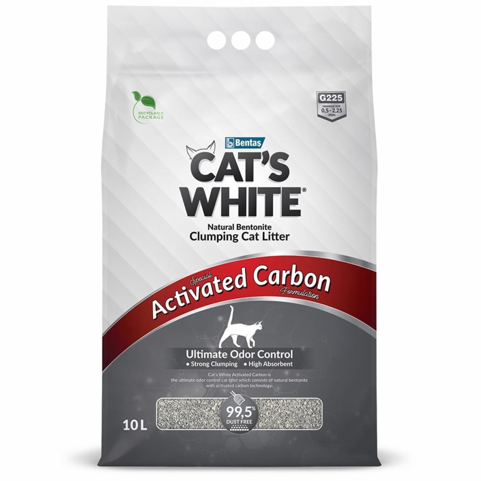 Cat's White | Наполнитель комкующийся с активированным углем для кошачьего туалета. 10 л