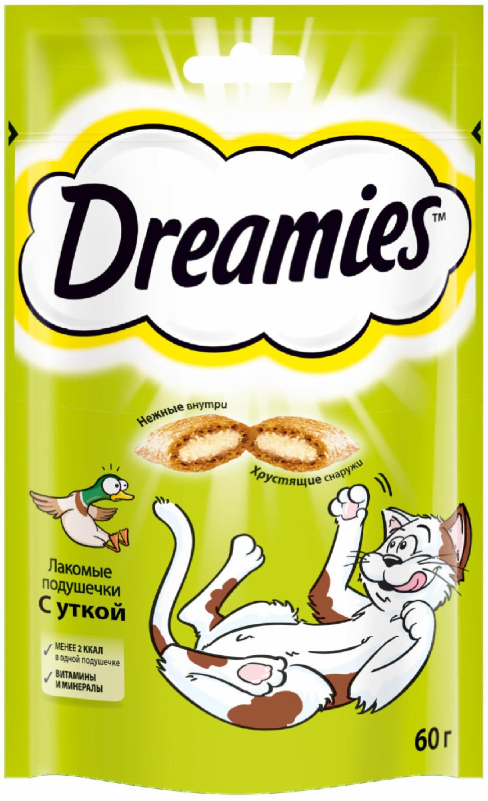 Лакомство для кошек Dreamies лакомые подушечки с уткой. 60 г