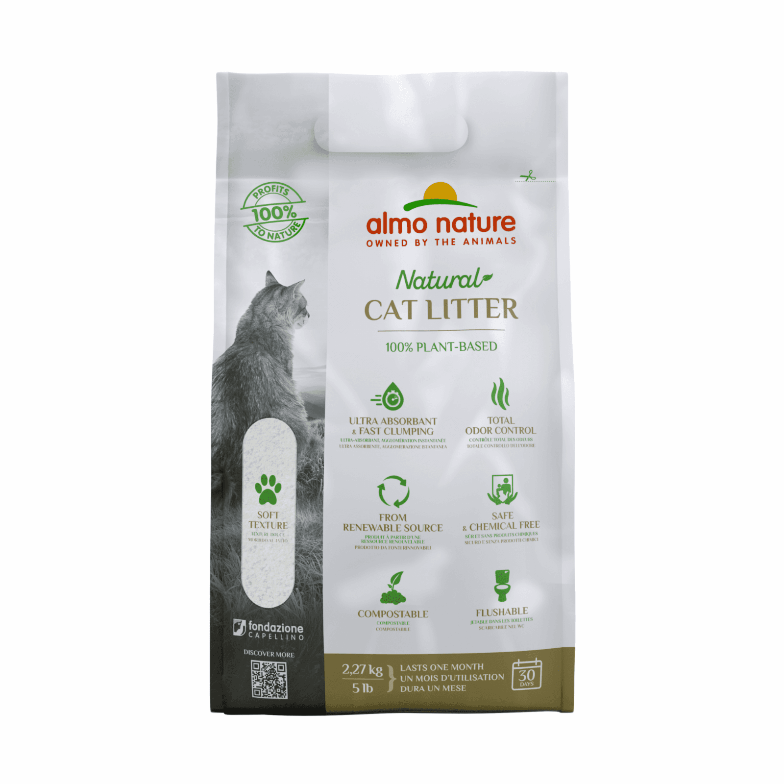 Almo Nature Cat Litter | 100% натуральный биоразлагаемый комкующийся наполнитель. 2.27 кг