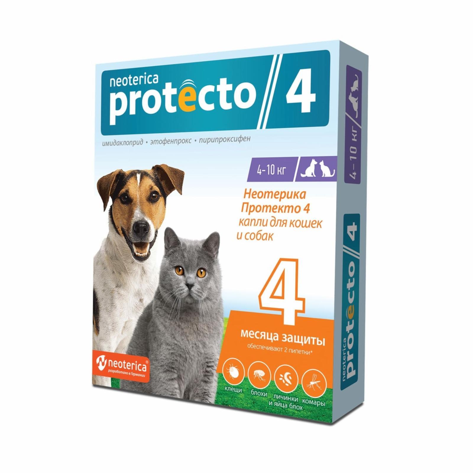 Neoterica Protecto | Капли от блох и клещей для кошек и собак 4-10 кг, 2 шт. 57 г