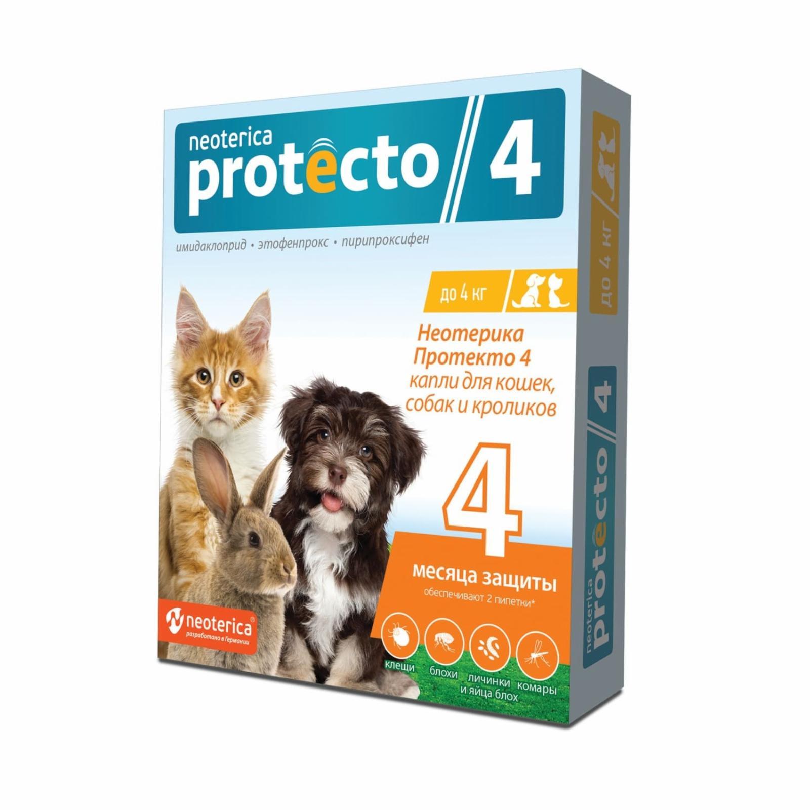 Neoterica Protecto | Капли от блох и клещей для кошек и собак до 4 кг, 2 шт.. 56 г