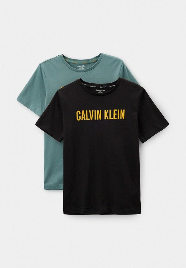 Футболки 2 шт. Calvin Klein - цвет: бирюзовый, черный, коллекция: мульти.