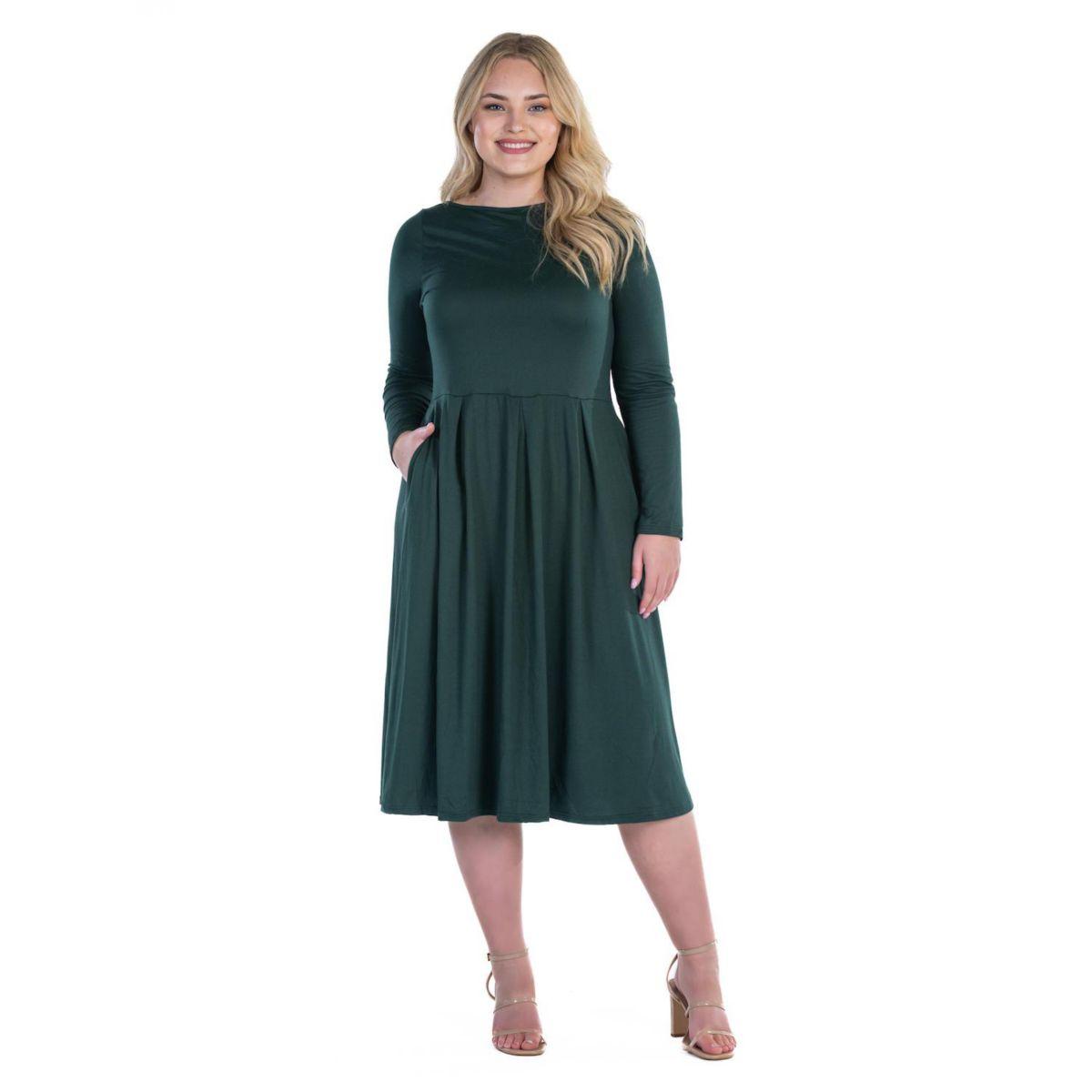 Платье миди 24Seven Comfort Plus Size с длинным рукавом и силуэтом "fit & flare"