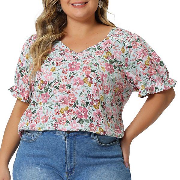 Женская Блузка Agnes Orinda V Neck Ruffle Sleeve Floral Top