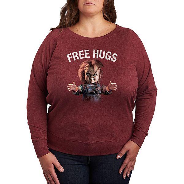 Плюс сайз худи Chucky Free Hugs с длинными рукавами и вырезом, легкий френч-терри