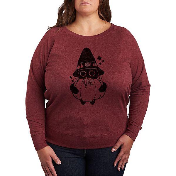 Женская Футболка Licensed Character Plus Size Witch Cat With Pumpkin Lightweight French Terry