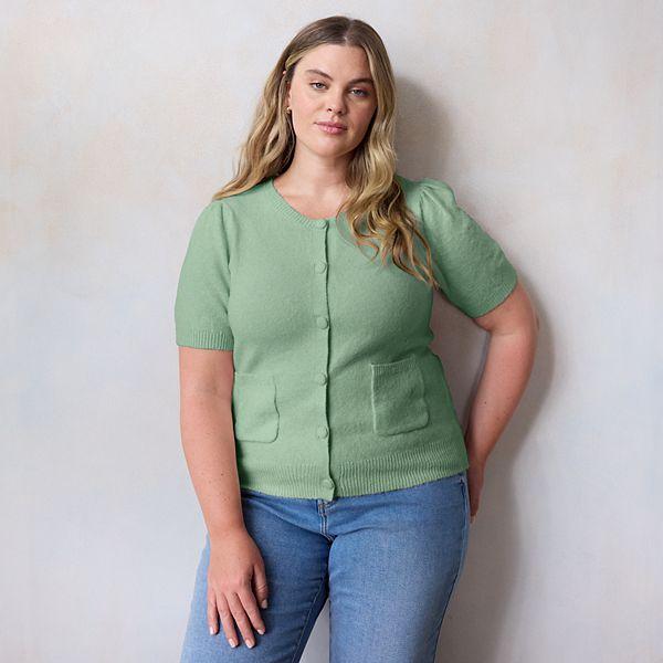 Женский кардиган Plus Size LC Lauren Conrad с короткими рукавами, двумя карманами и пуговицами