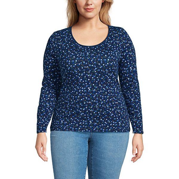 Футболка Plus Size из легкого трикотажа с круглым вырезом и длинными рукавами от Lands' End