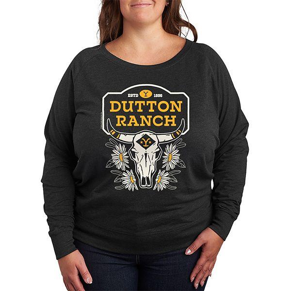 Женская Футболка Licensed Character Plus Size Yellowstone Dutton Ranch Skull Lightweight French Terry