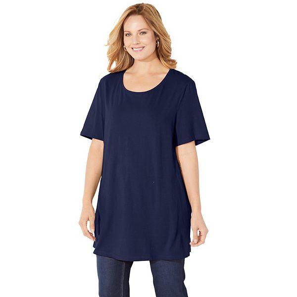 Женская Футболка Catherines Plus Size Easy Fit с Коротким Рукавом и Круглым Вырезом