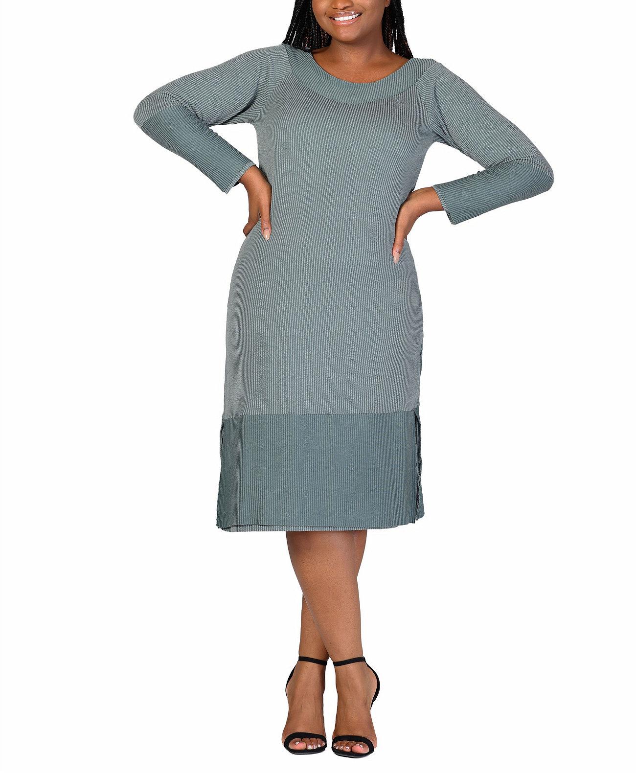 Plus Size Rib Knit Long Sleeve Sweater Dress