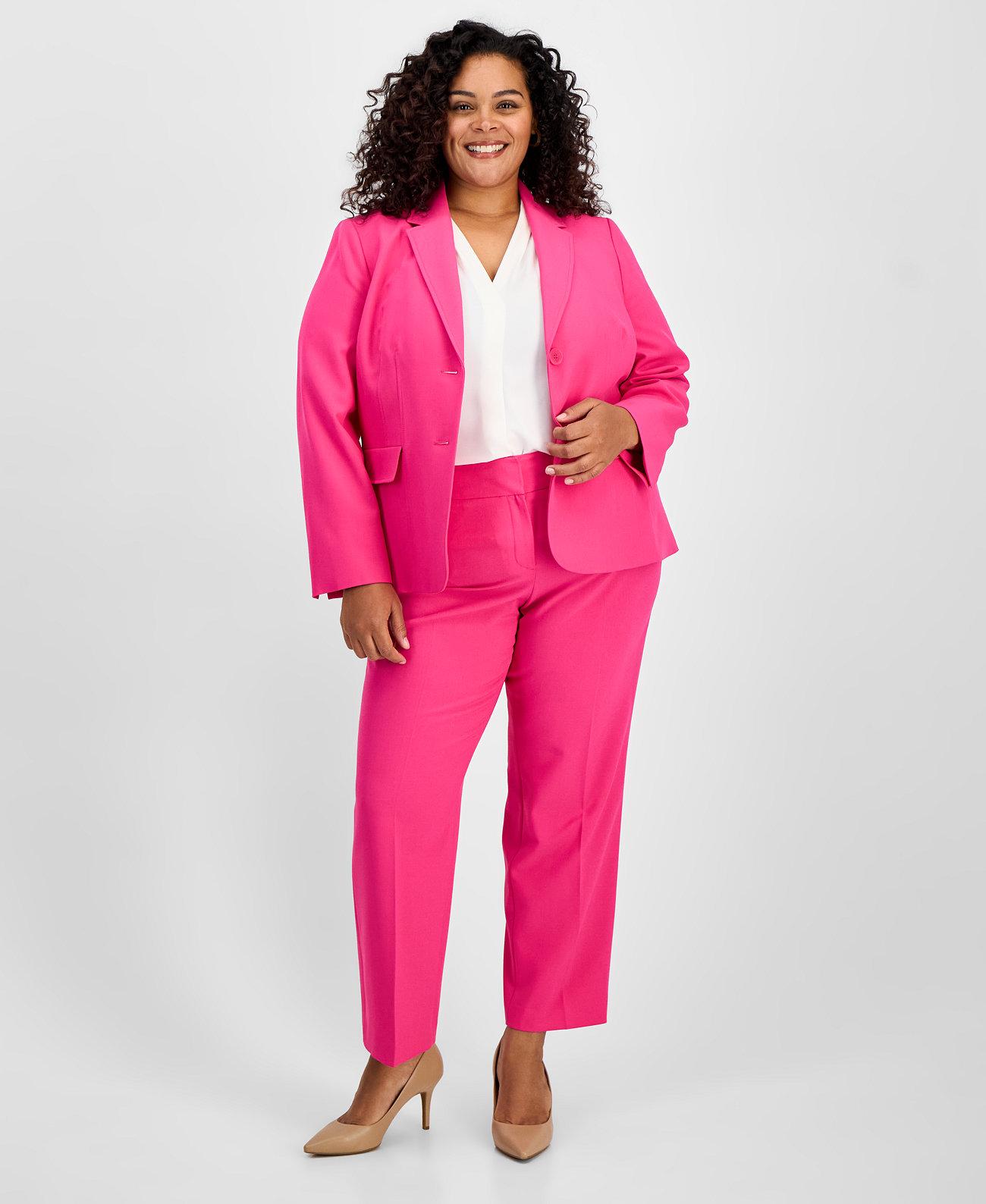 Le Suit | Plus Size Notch-Collar Two-Button Seamed Jacket & Fly-Front Straight-Leg Pants