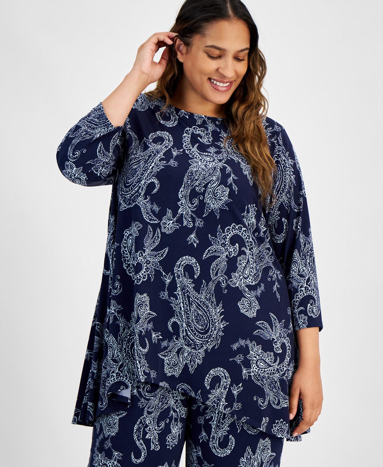 Plus Size Paisley-Print Swing Top, Created for Macy's