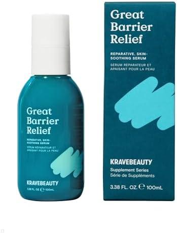 KraveBeauty Great Barrier Relief, Soothing Skin Barrier Repair Serum, Contains Tamanu Oil to Soothe and Calm Redness, For All Skin Types, Vegan & Cruelty Free, 1.52 fl oz