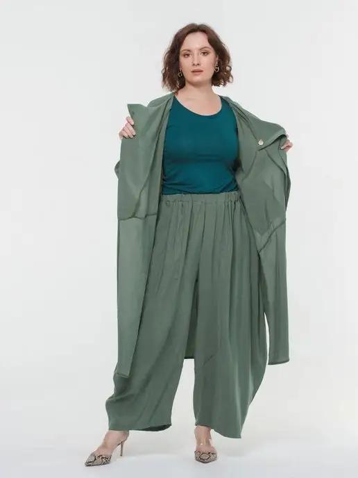 Брюки широкие больших размеров plus size с хлопком