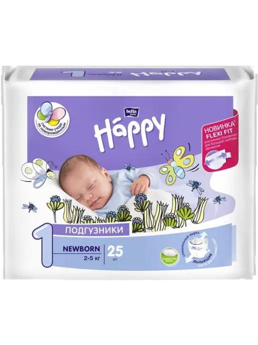 bella baby HAPPY | Подгузники детские Newborn, размер 1 (вес 2-5 кг), 25 шт