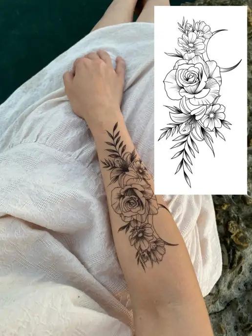 Caprice tattoo | Временная переводная татуировка цветы