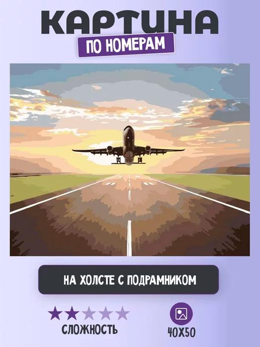 Картина по номерам "Самолет взлетает на восходе 40х50"