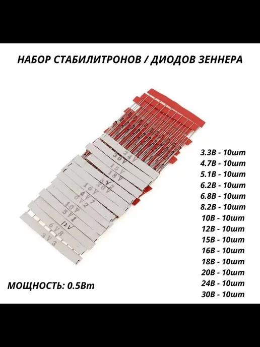 Набор стабилитронов Зенера 0.5 Вт 140 шт в комплекте