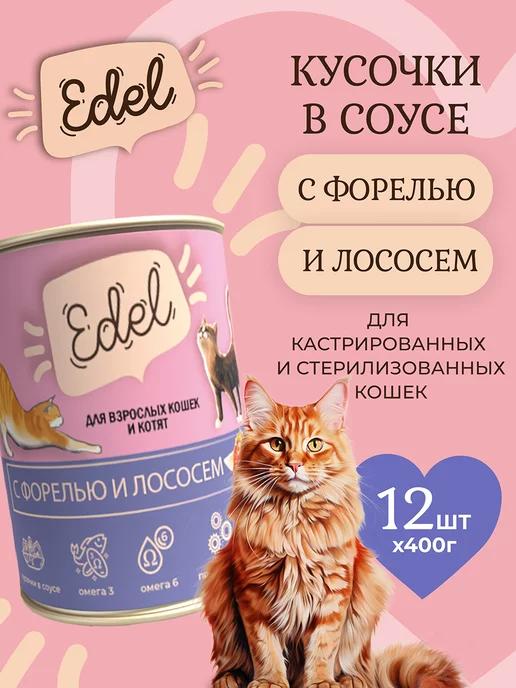 Корм влажный для кошек лосось форель кусочки в соусе 400x12