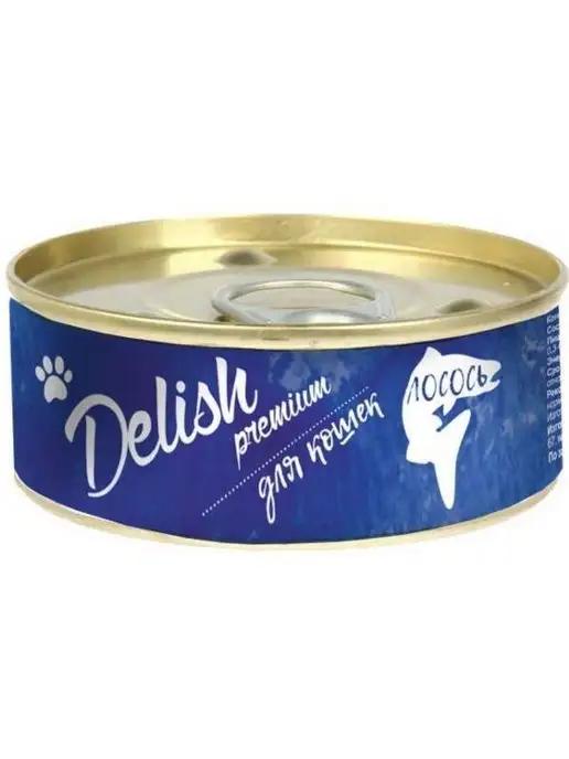 Delish | Корм для кошек premium (лосось), 3 шт по 100 гр