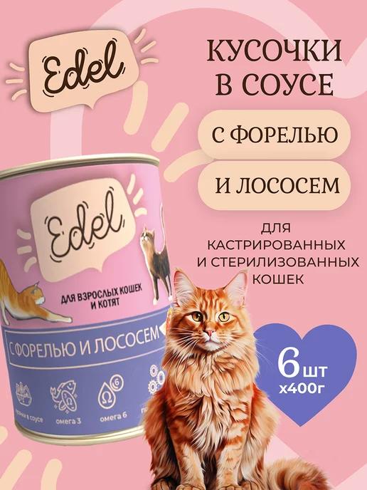 Edel Cat | Корм влажный для кошек лосось форель кусочки в соусе 400x6