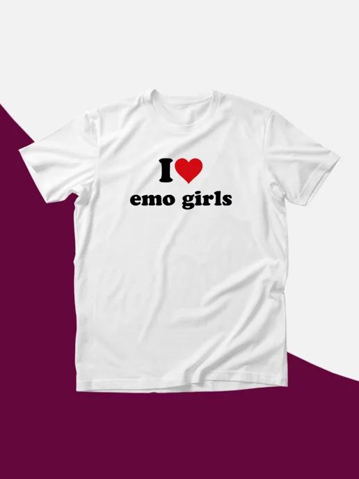 Футболка с принтом на груди I love emo girls