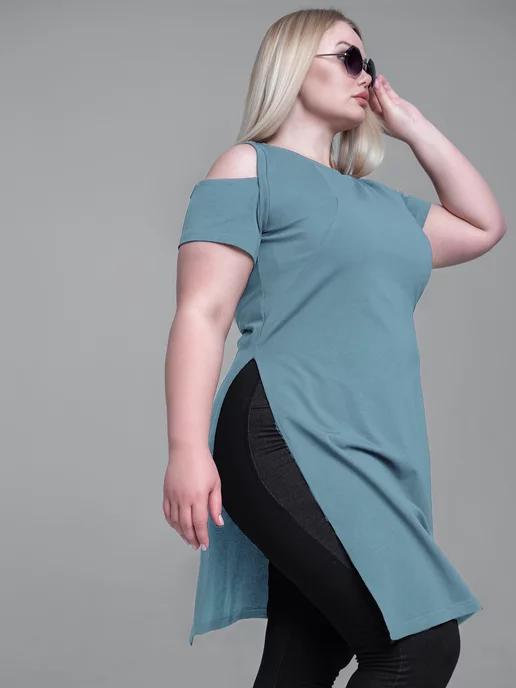 Туника удлиненная с разрезами "Plus size"