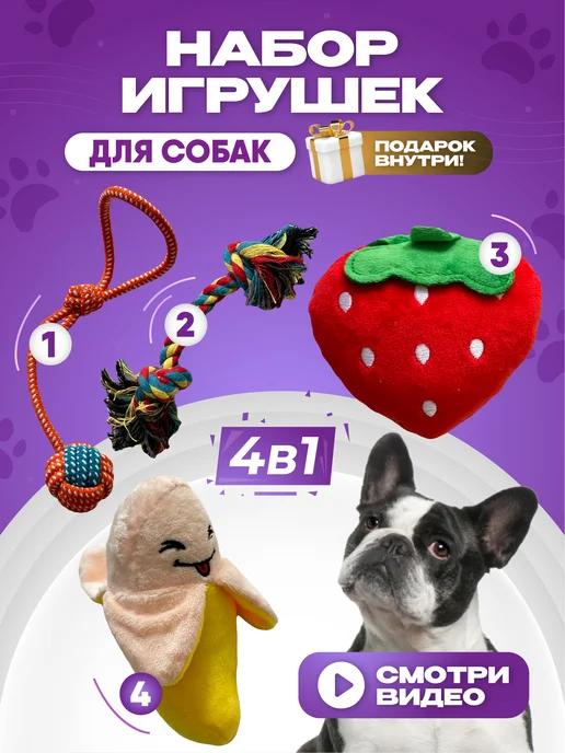 Игрушки для щенков и собак мелких и средних пород набор 4в1