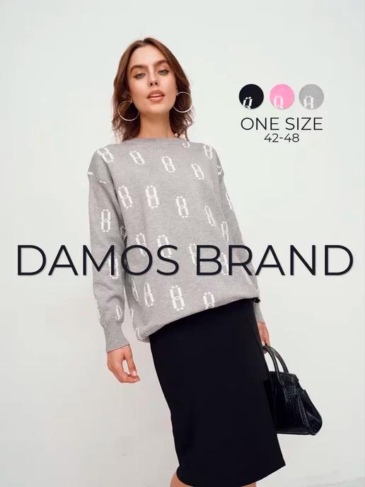 DAMOS BRAND | Свитер оверсайз удлиненный с принтом повседневный