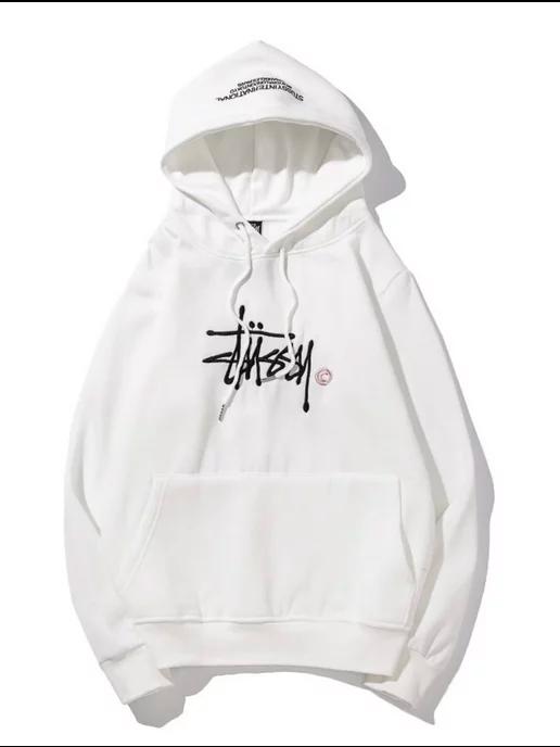 Худи y2k с капюшоном оверсайз кофта с вышивкой Stussy