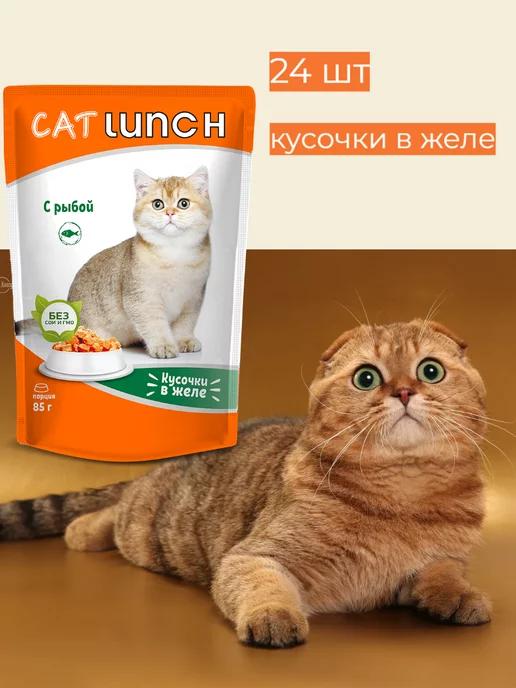 Cat Lunch | Корм для кошек с белой рыбой в желе 85г (24 шт)