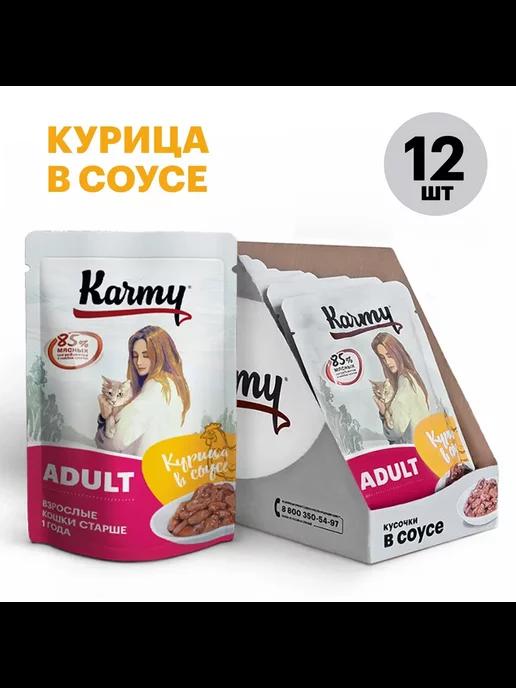 Влажный корм для кошек Adult курица в соусе 12шт 80г