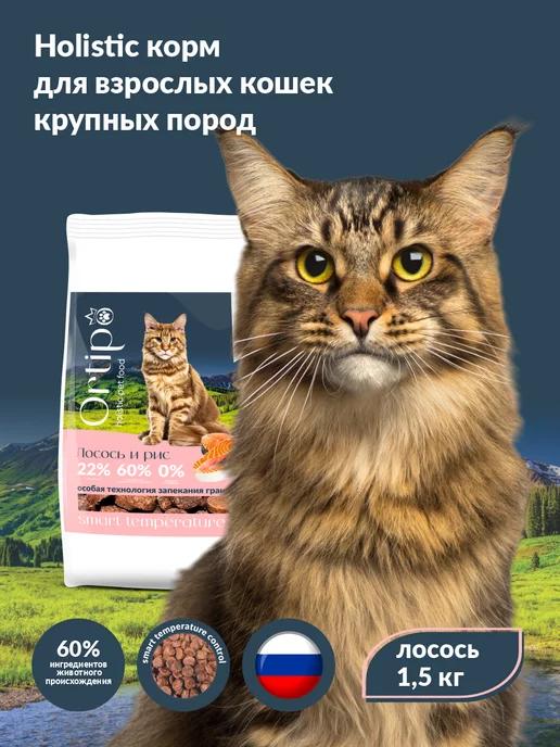 Корм для крупных кошек с лососем, 1,5 кг