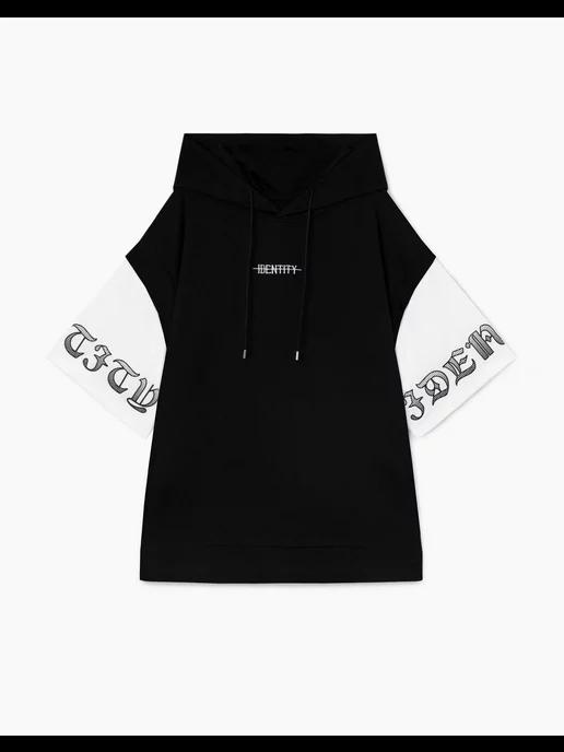 Чёрное худи oversize с принтом