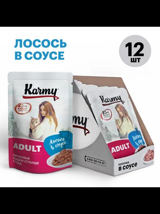 Влажный корм для кошек Adult лосось в соусе 12 шт 80г