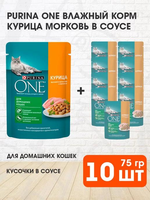 Корм влажный для домашних кошек курица морковь 75 г 10 шт