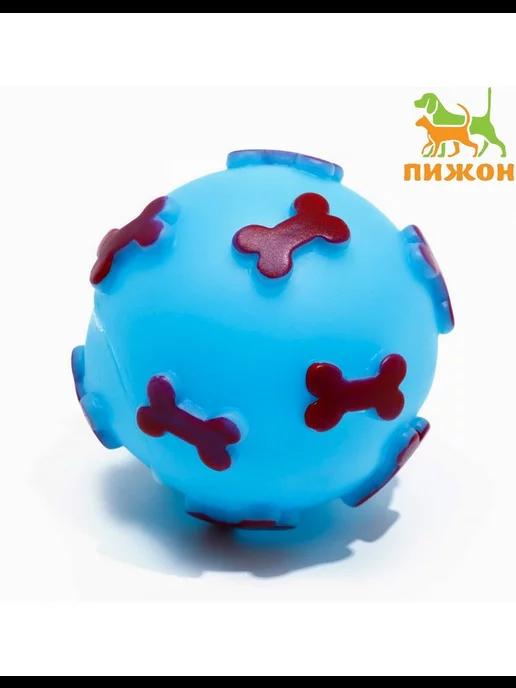 Игрушка пищащая Мяч Косточки для собак 5,5 см голубая