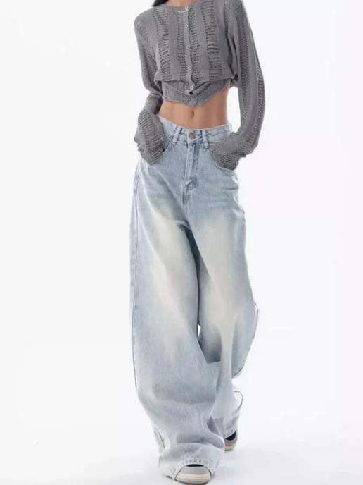 Джинсы широкие багги джинс y2k baggy jeans NSSeamLightBlue