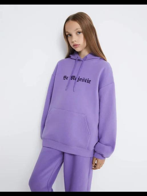 Фиолетовое худи oversize с принтом