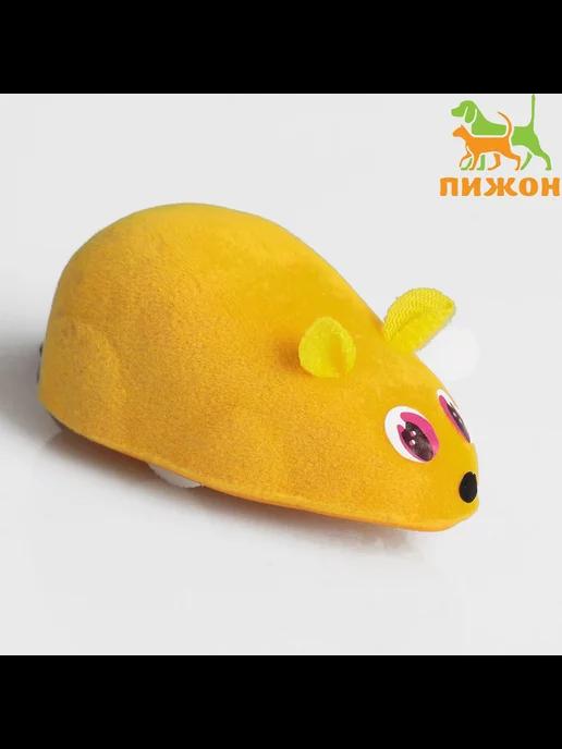 Игрушка мышка для кошки бархатная заводная