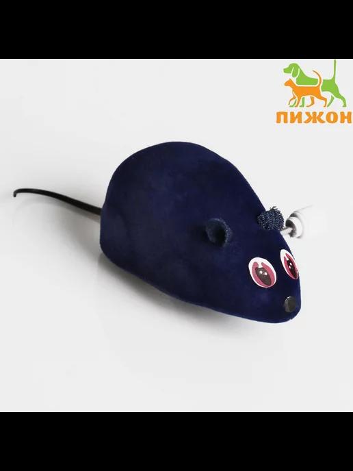 Игрушка мышка для кошки бархатная, заводная