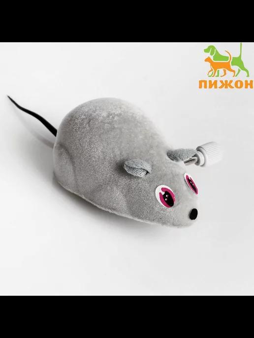 Игрушка мышка для кошки бархатная заводная