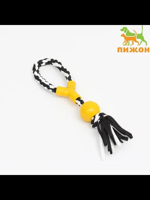 Игрушка канатная тренировочная с ручкой и мячом,31 см